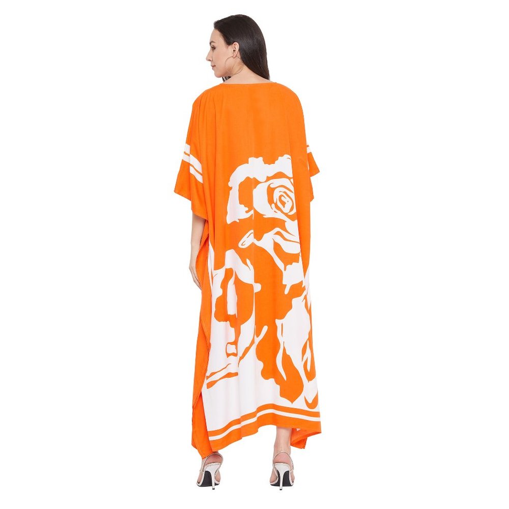 Floral Print Orange Polyester Kaftan Maxi Dress for Women by Gypsie Blu - Picture 7 of 8
